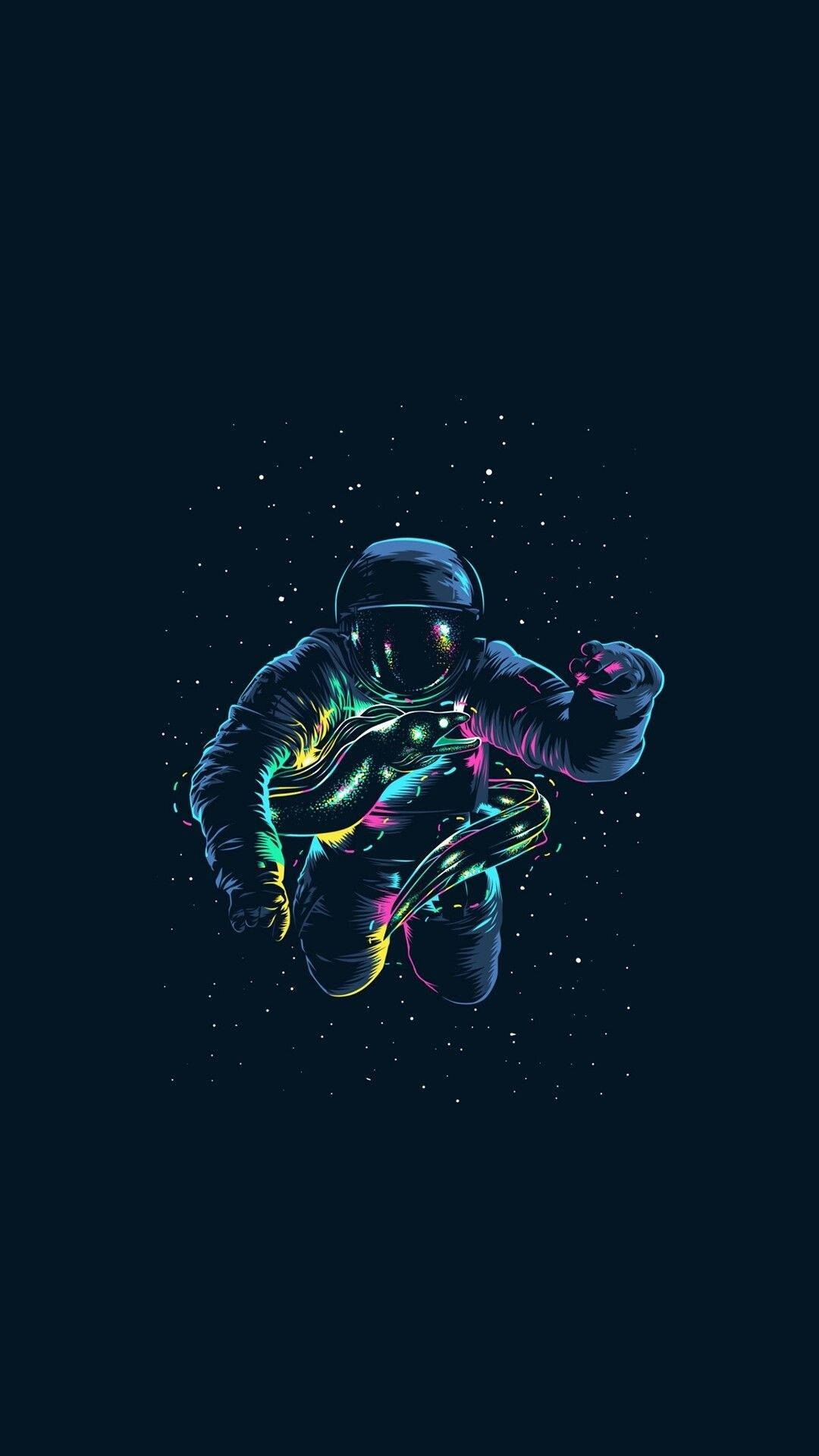 Colorful Astronaut With Wolf Eel Indie Phone Wallpaper