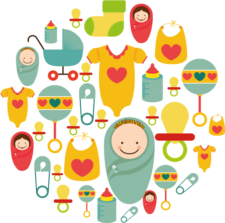 Colorful Baby Items Collage PNG