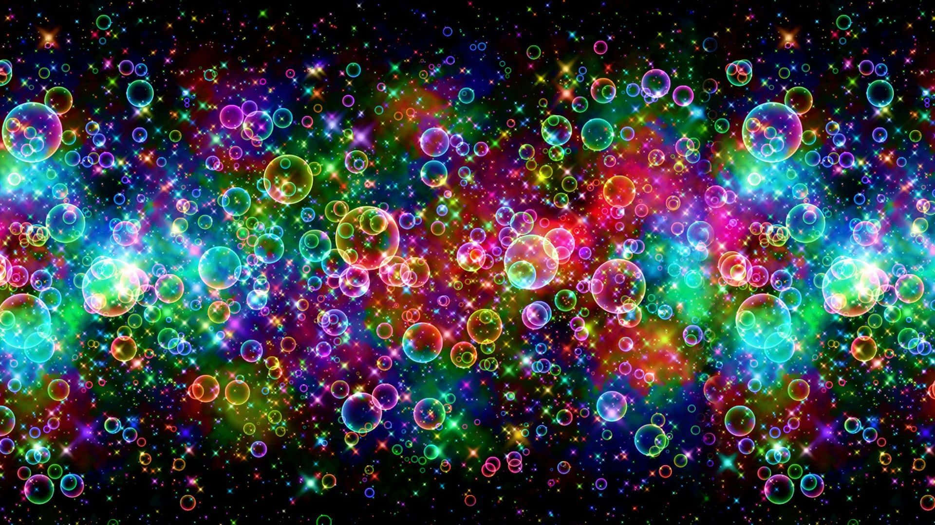 a colorful background with bubbles and stars