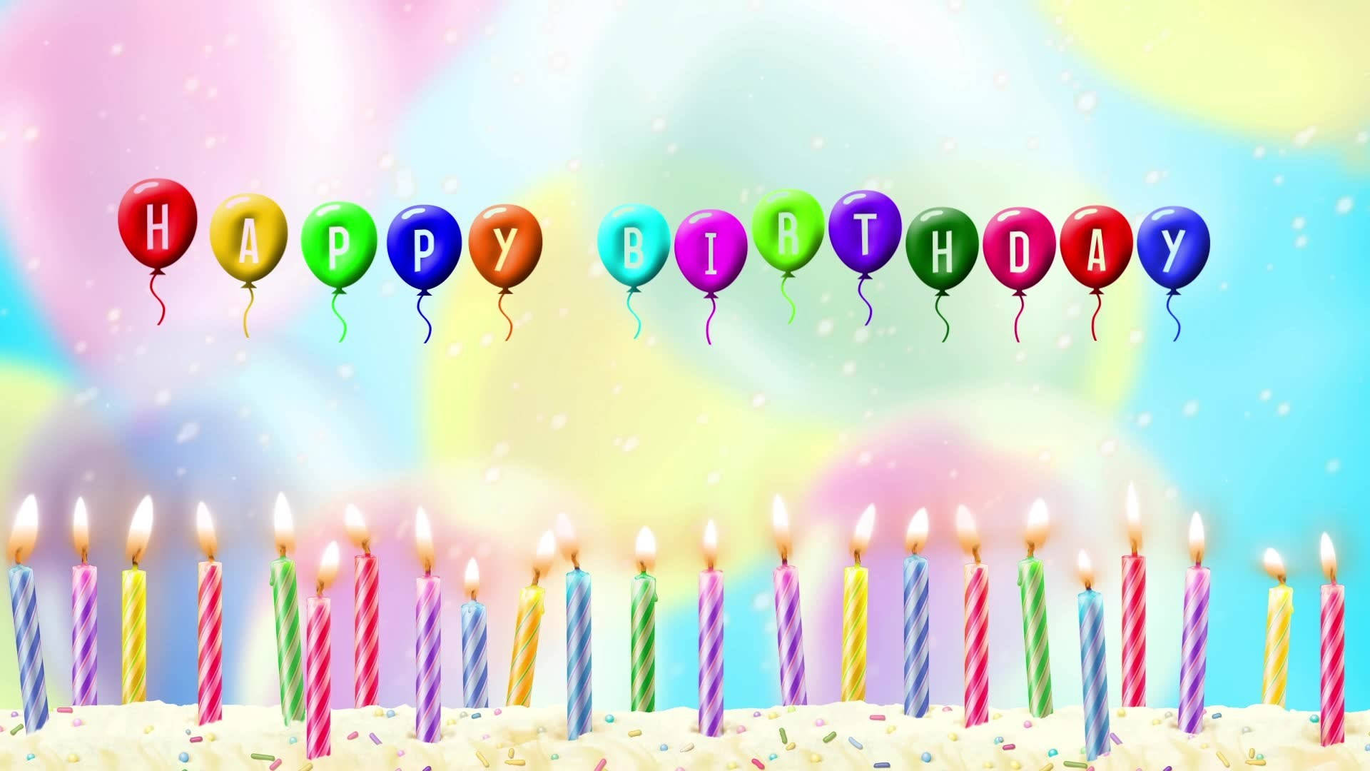 Caption: Joyful Celebration with Colorful Birthday Cake and Balloons Wallpaper