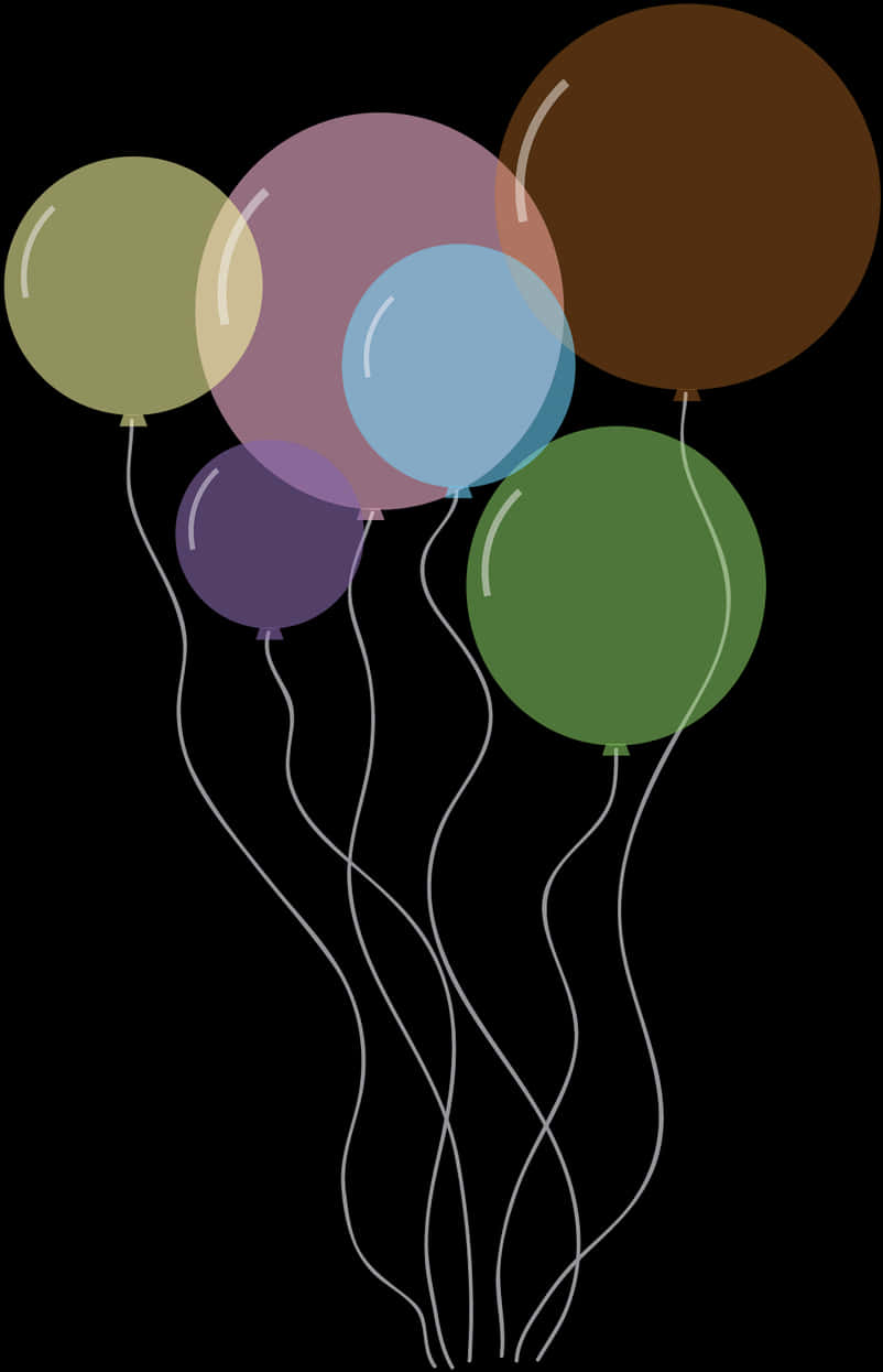 Colorful Balloons Black Background PNG