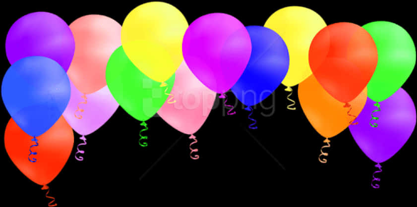 Colorful Balloons Black Background PNG