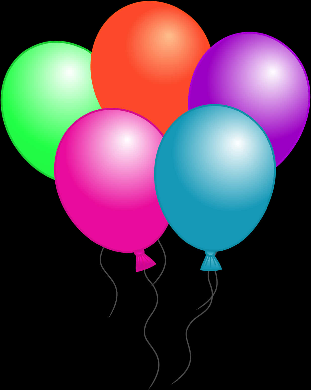 Colorful Balloons Black Background PNG