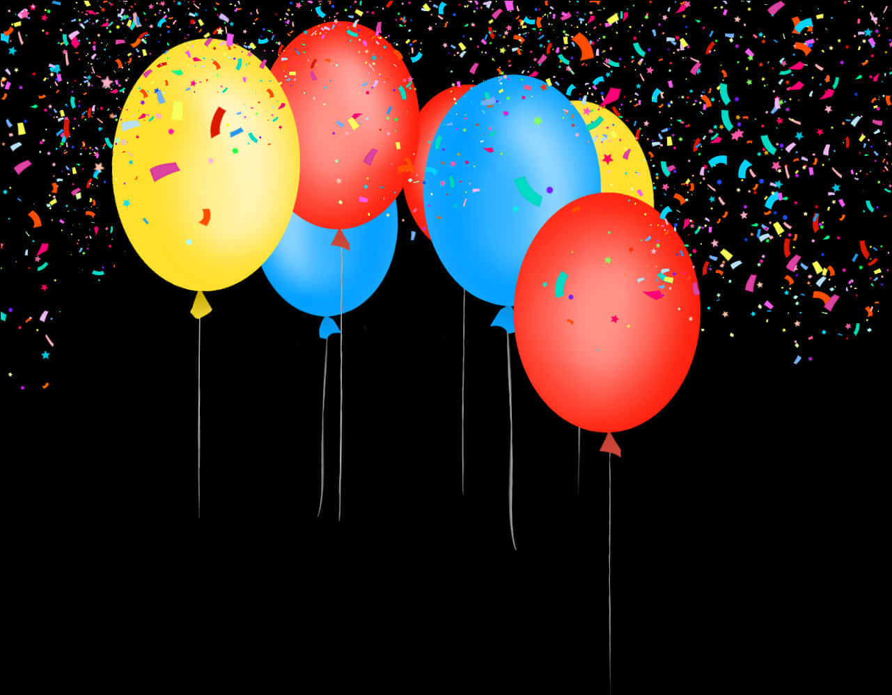 Colorful Balloonsand Confettion Black Background PNG