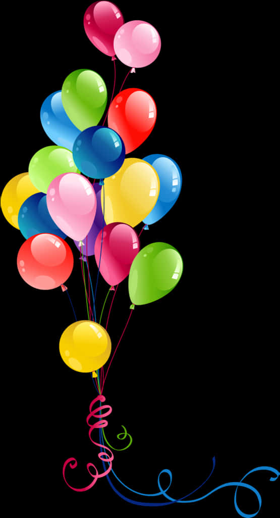 Colorful Balloonson Black Background PNG