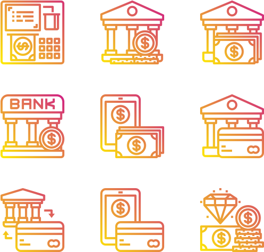 Colorful Banking Icons Set PNG