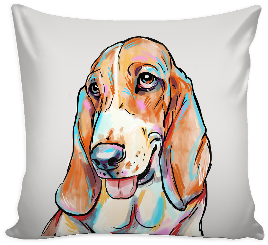Colorful Basset Hound Cushion Art PNG