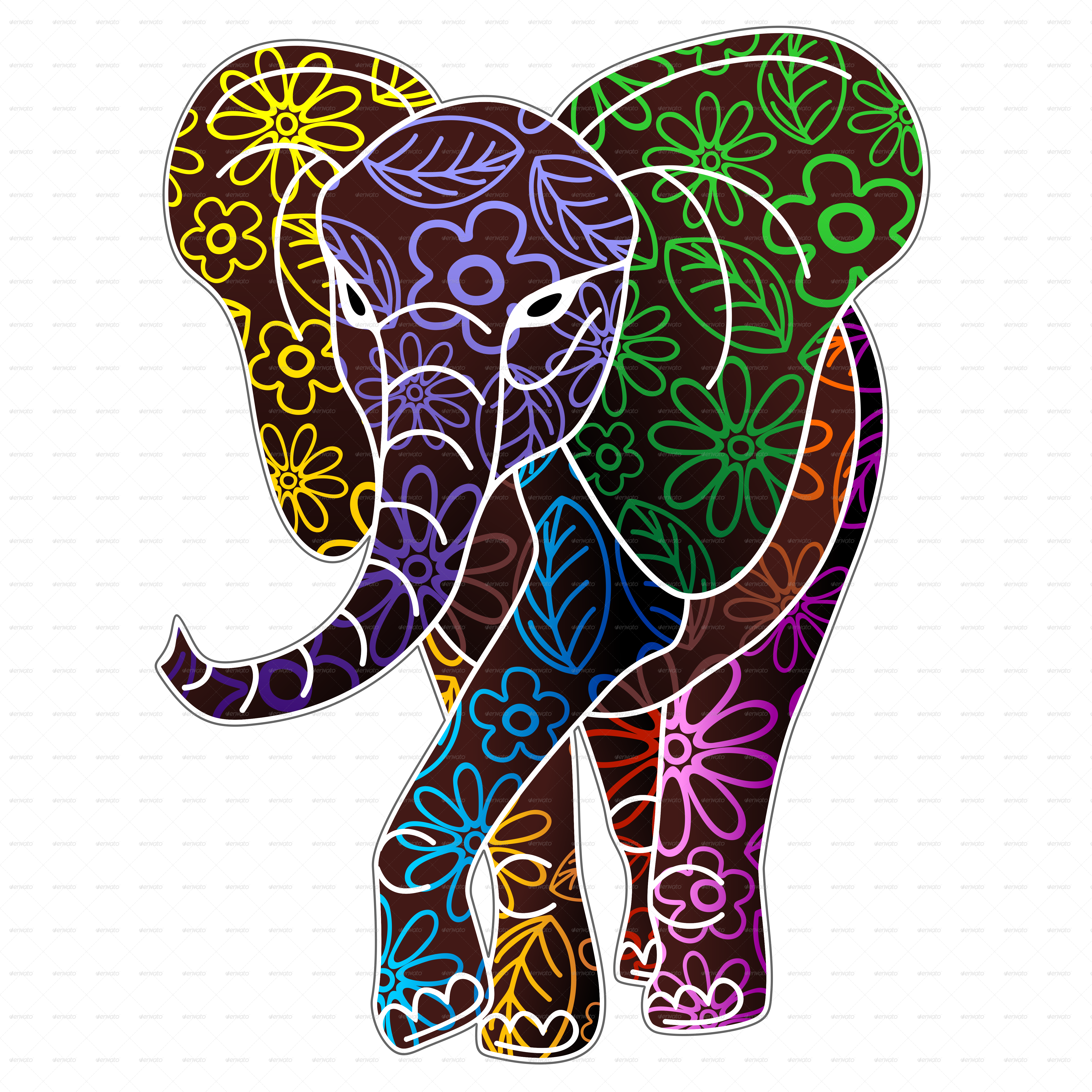 Colorful Batik Elephant Illustration PNG