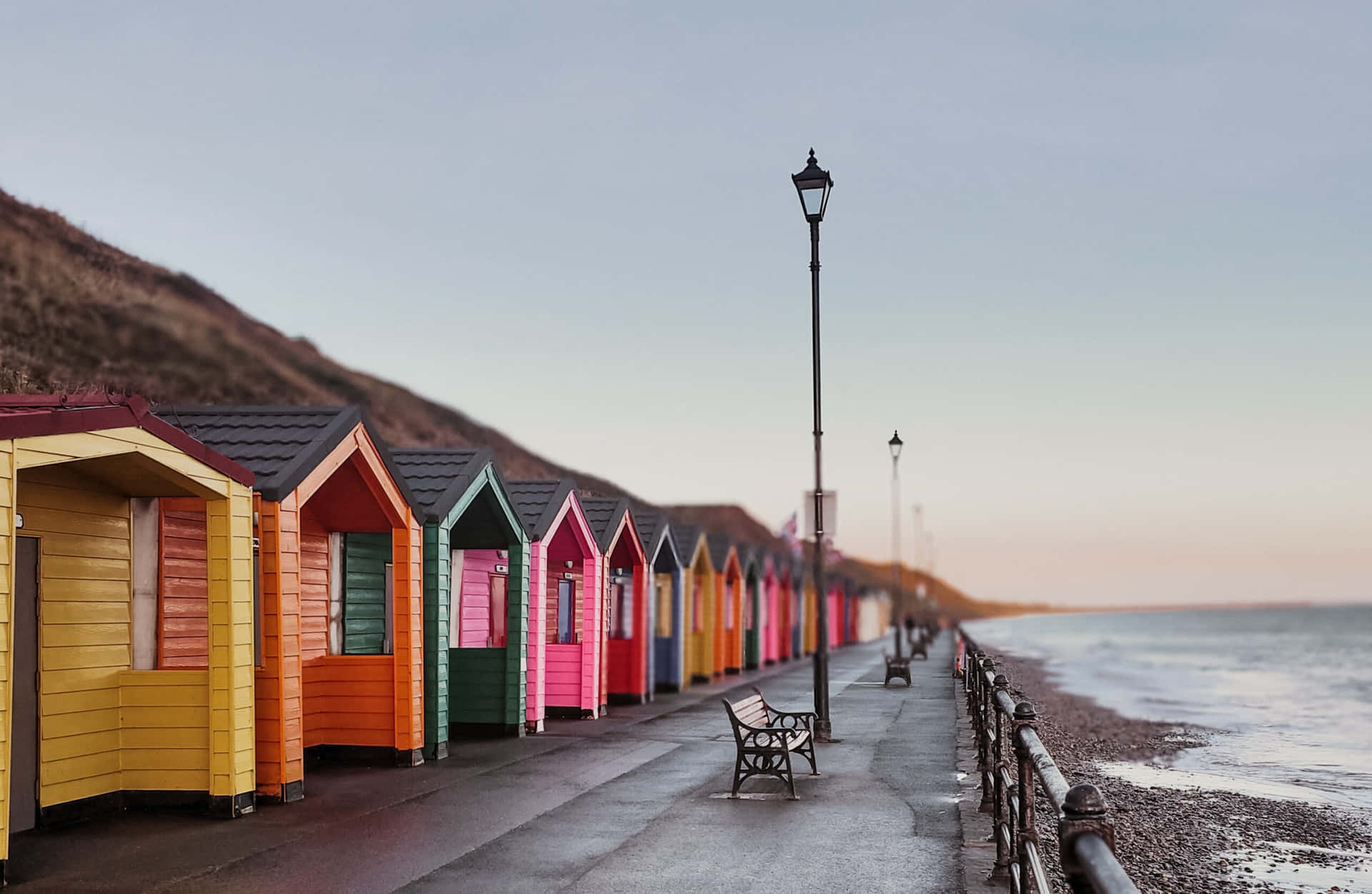 Colorful Beach Huts Saltburnbythe Sea Wallpaper