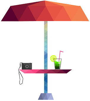 Colorful Beach Umbrellaand Relaxation Items PNG