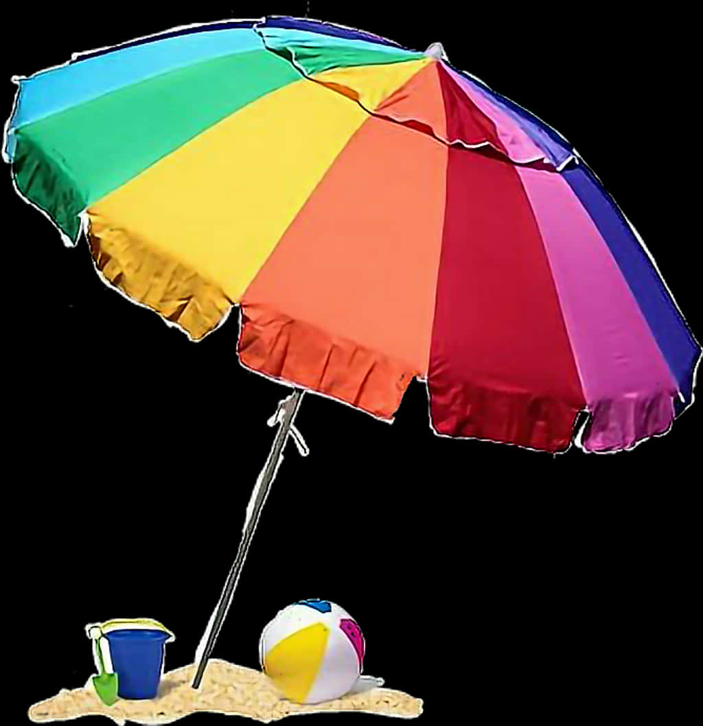 Colorful Beach Umbrellaand Toys PNG