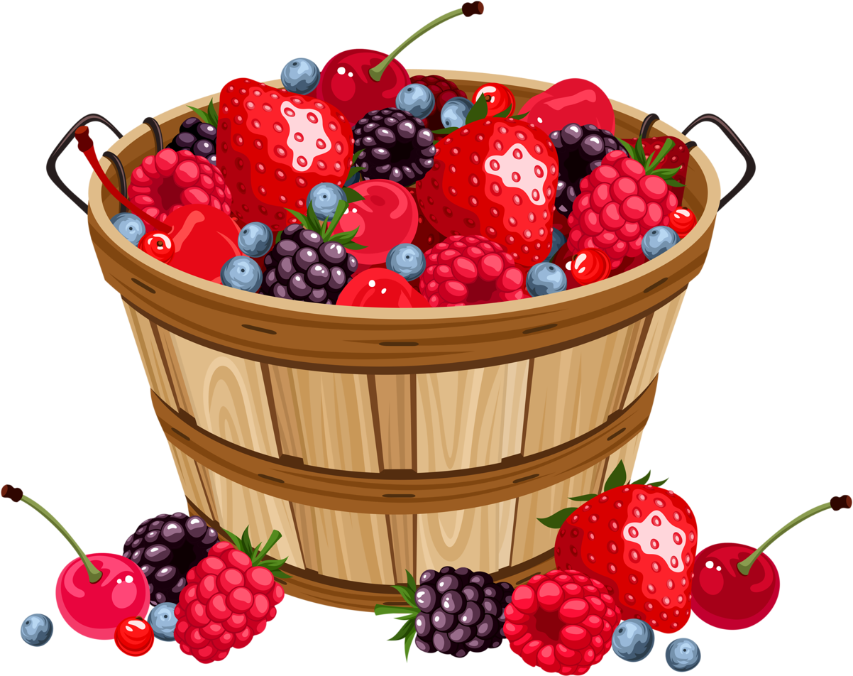 Colorful Berry Medleyin Wooden Basket PNG