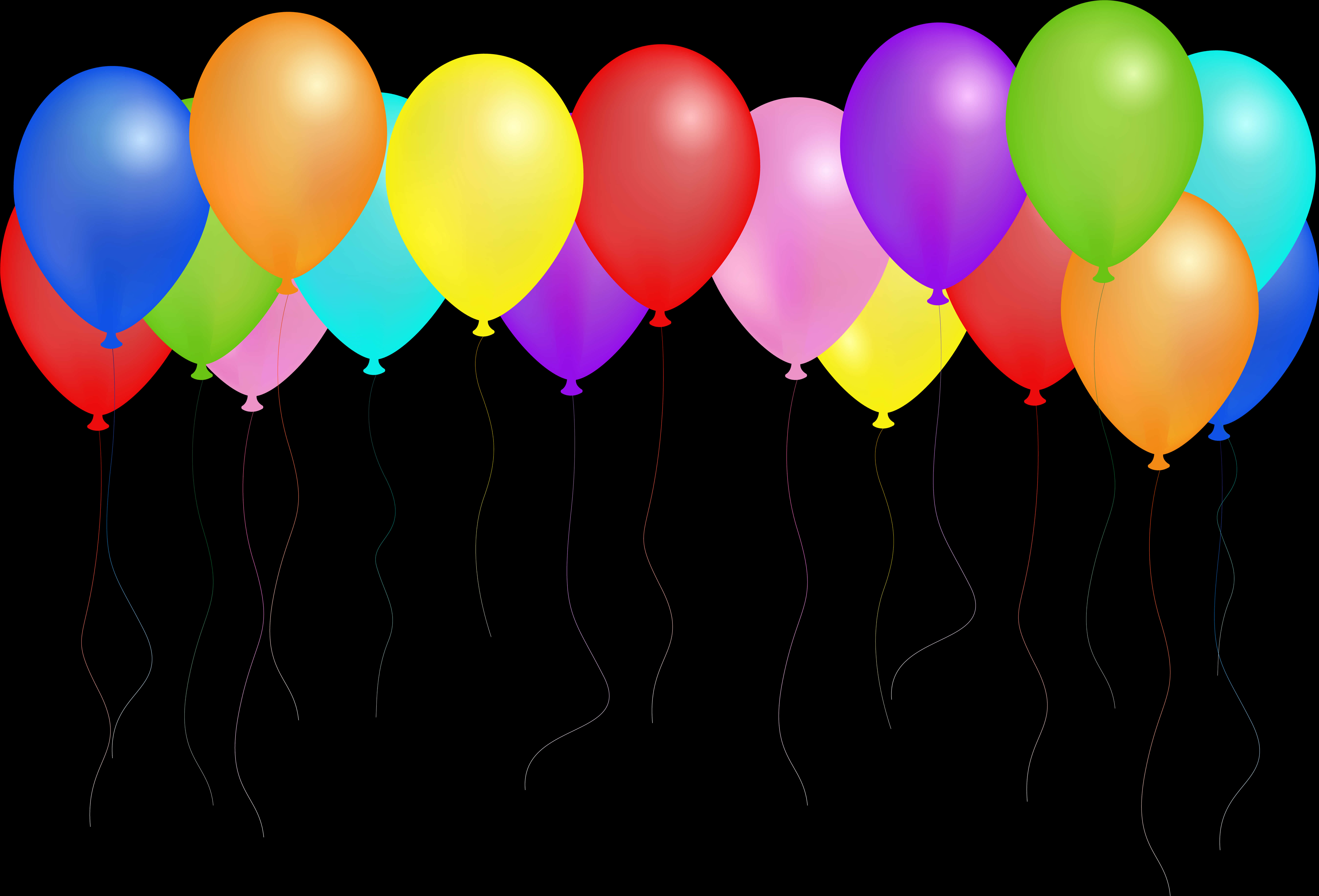 Colorful Birthday Balloons Black Background PNG