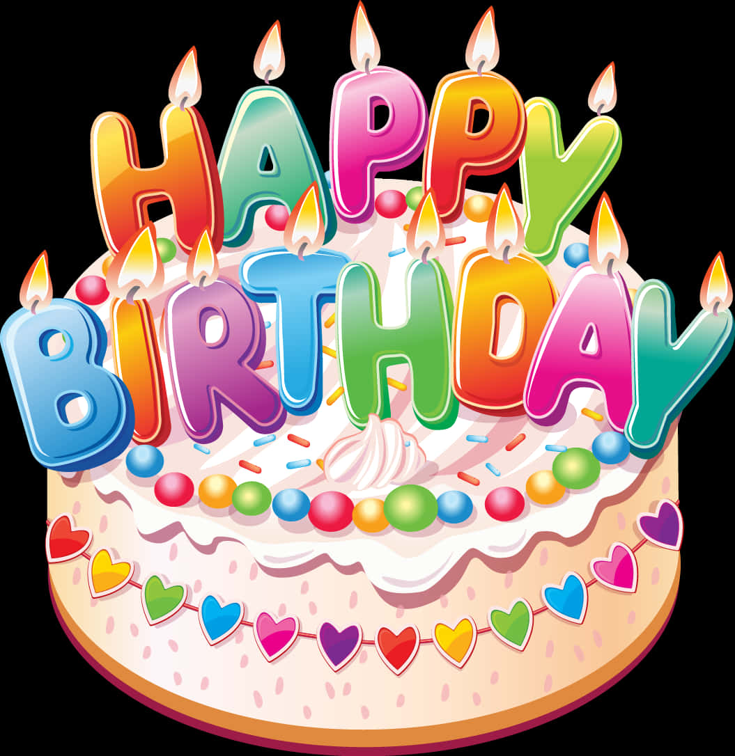 Colorful Happy Birthday Cake Candles PNG
