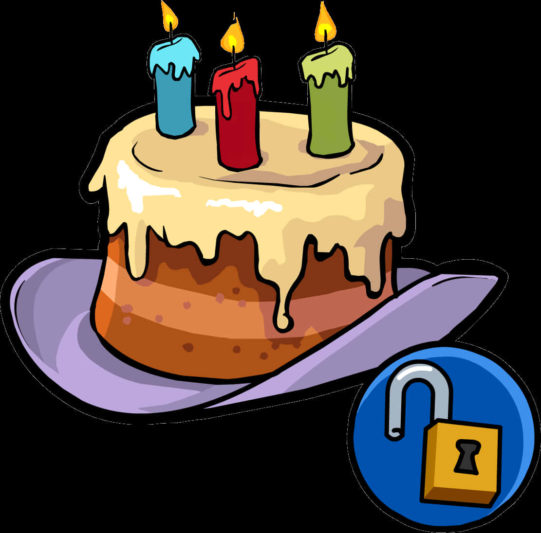 Colorful Birthday Cake With Candlesand Lock Icon PNG