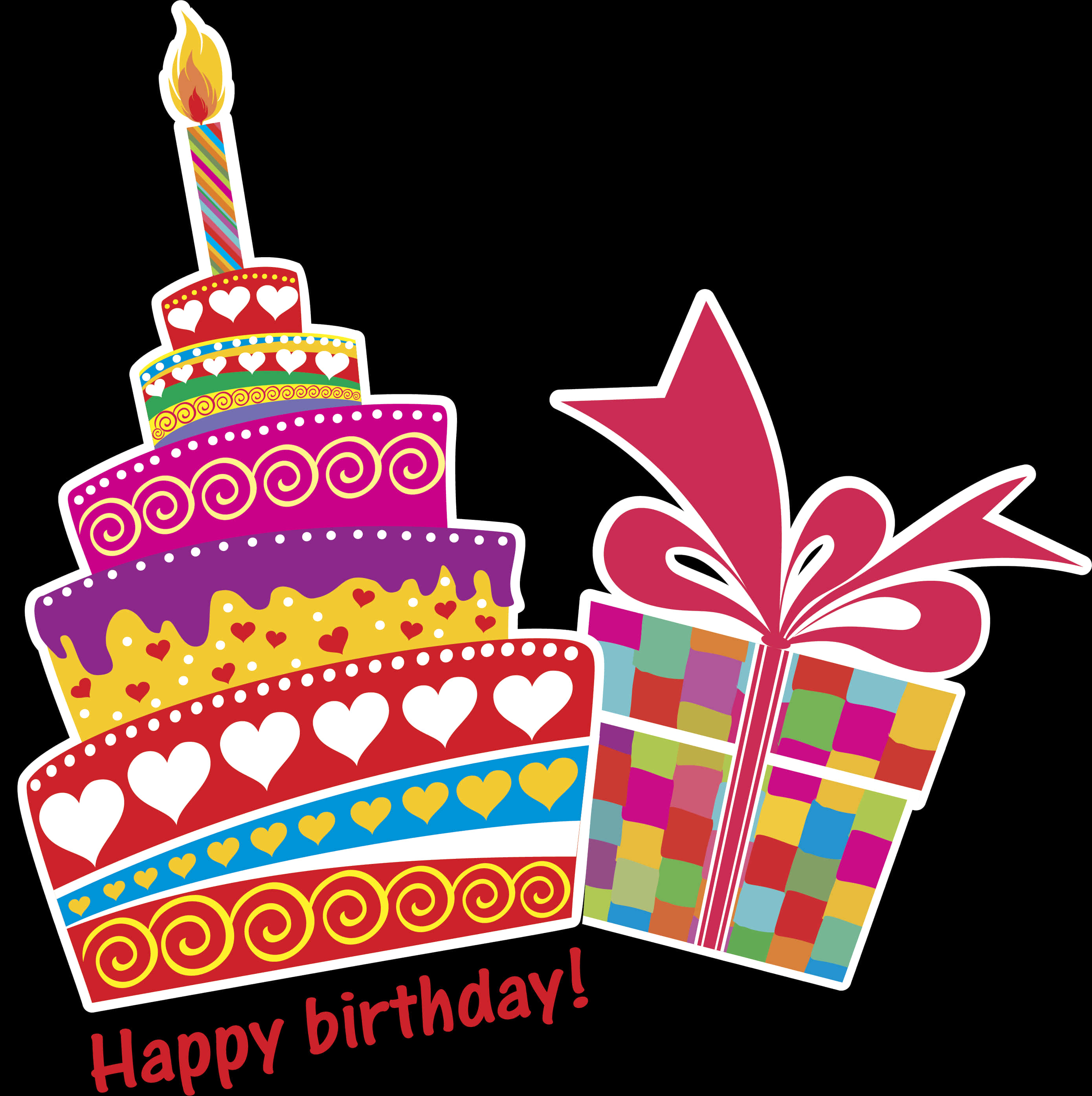 Colorful Birthday Cakeand Gift Illustration PNG