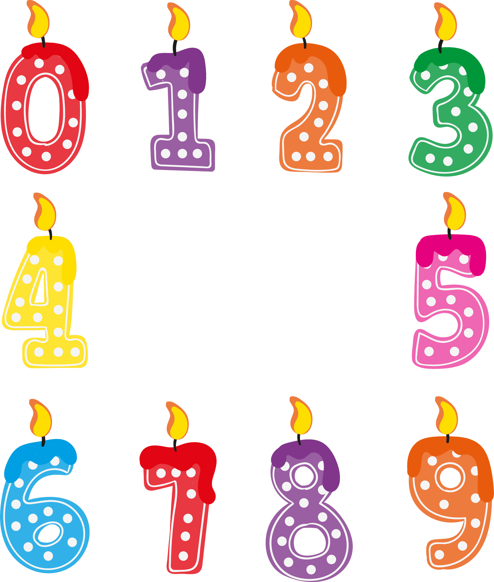 Colorful Birthday Candle Numbers PNG