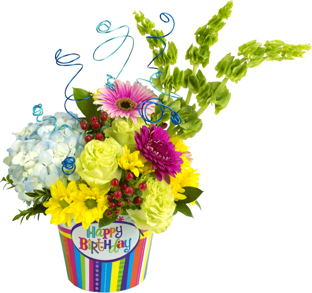 Colorful Birthday Flower Arrangement PNG
