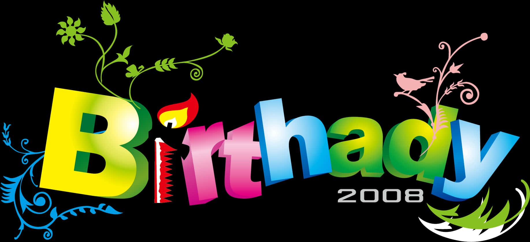 Colorful Birthday Typography2008 PNG