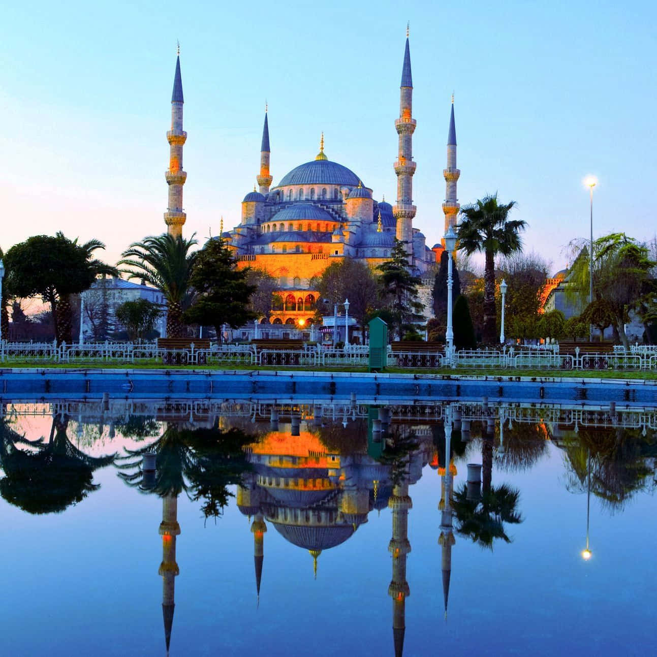 Colorful Blue Mosque Water Relection Wallpaper