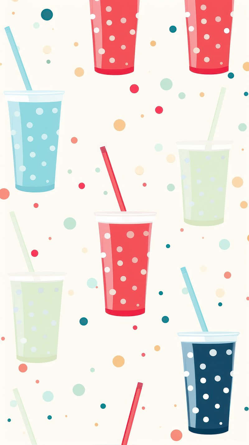 Colorful Boba Cups Pattern Wallpaper