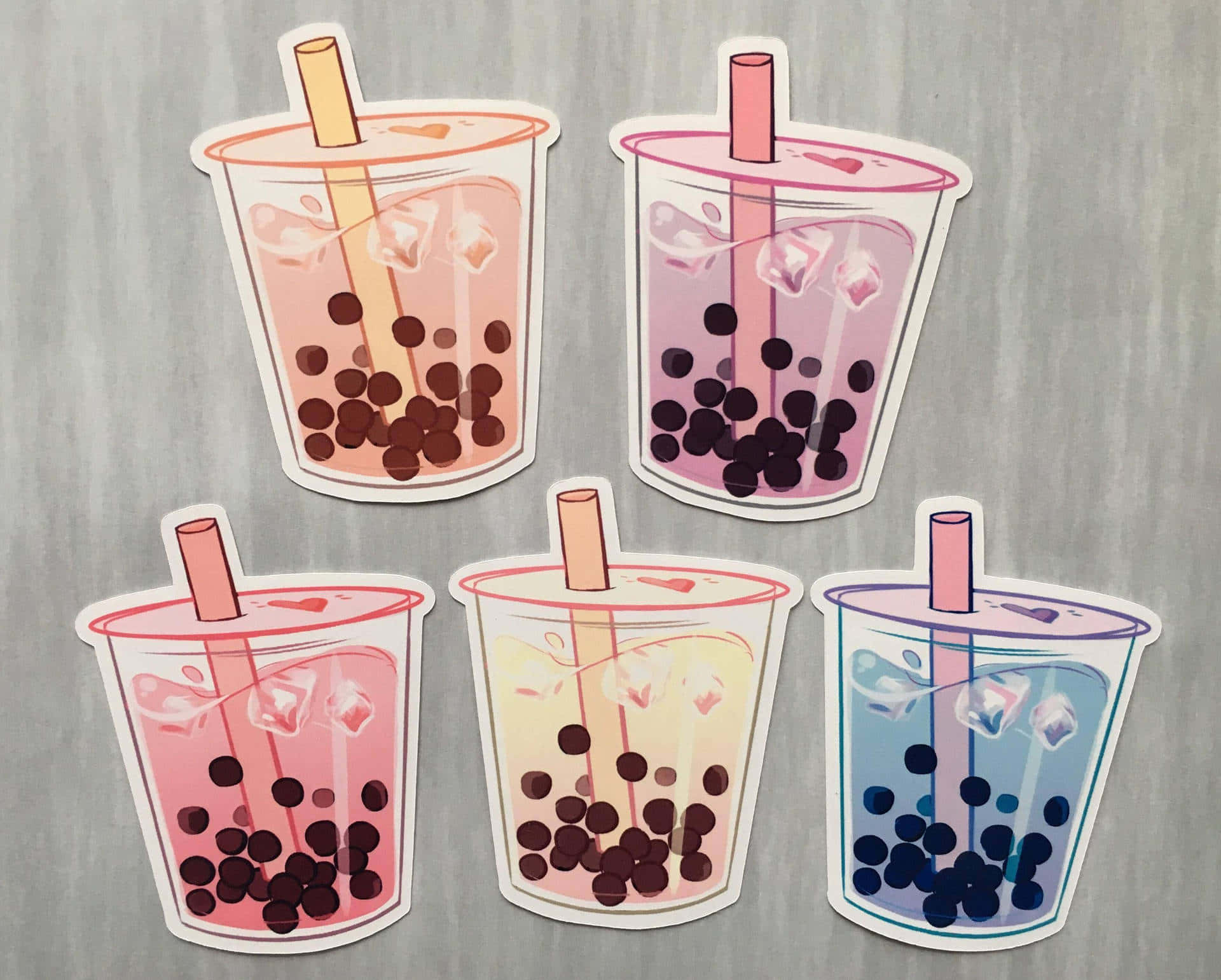 Colorful Boba Tea Stickers Wallpaper