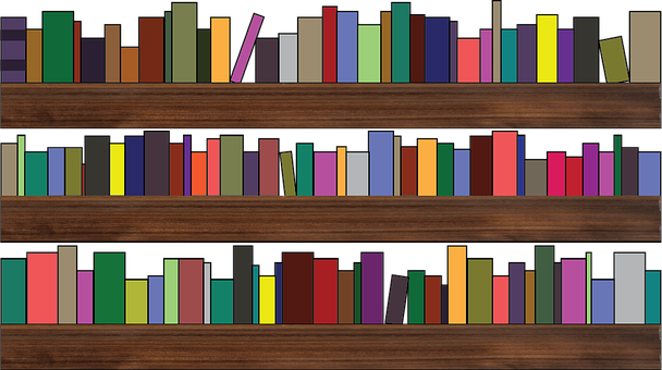 Colorful Bookshelf Display PNG