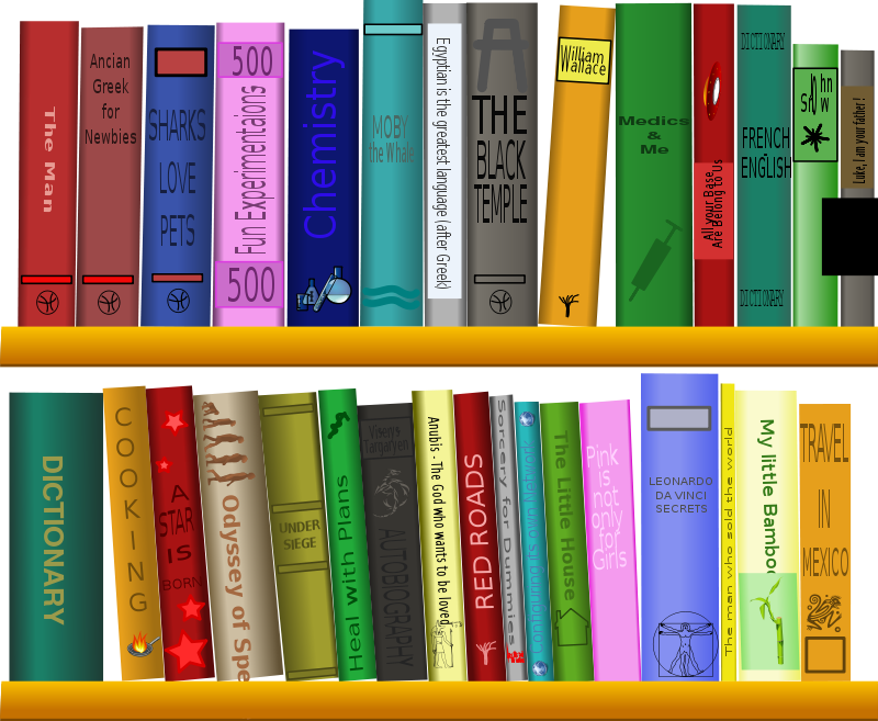 Colorful Bookshelfwith Various Titles PNG