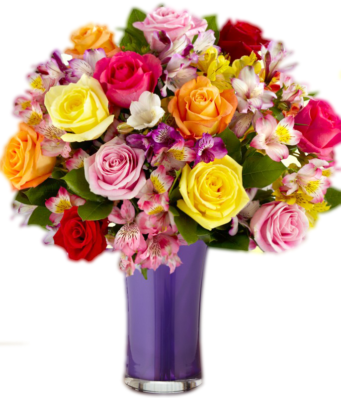 Colorful Bouquetin Purple Vase PNG