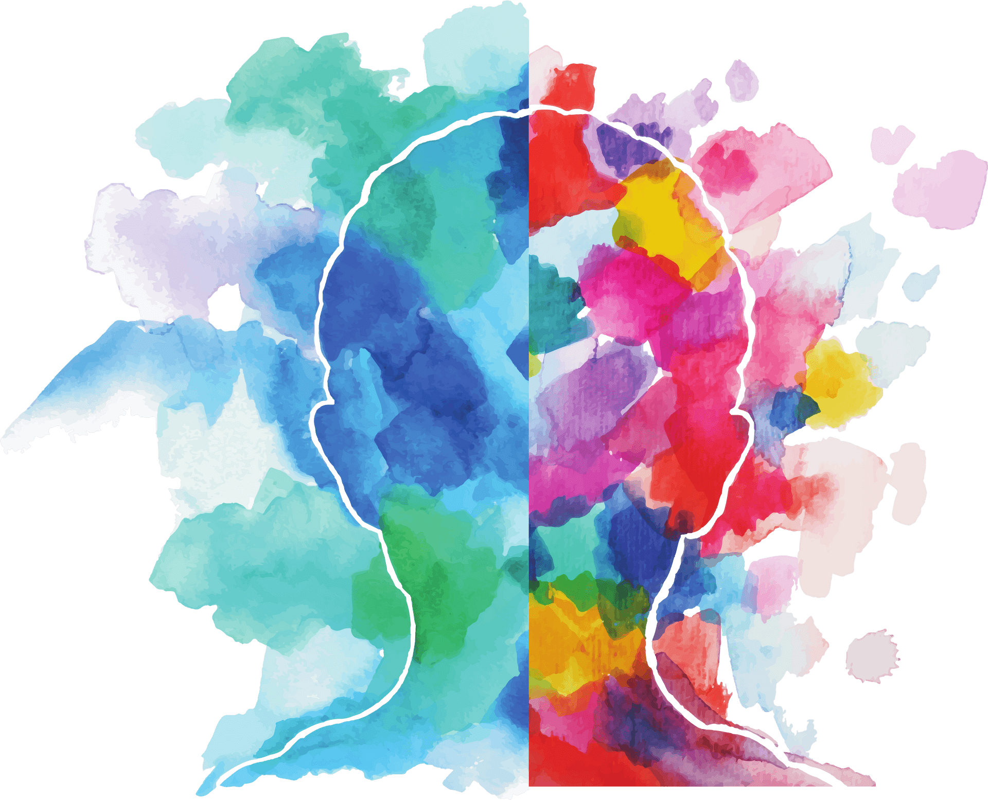 Colorful Brain Silhouette Art PNG