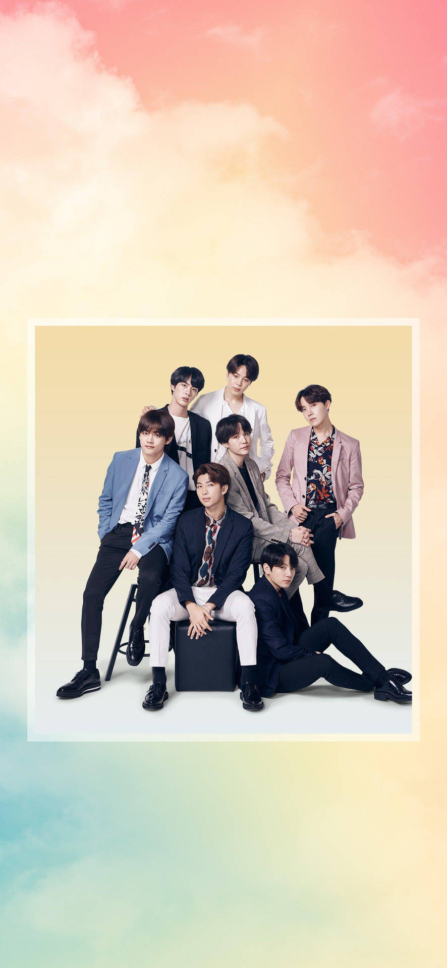 Colorful Bts Dynamite Group Photo Wallpaper