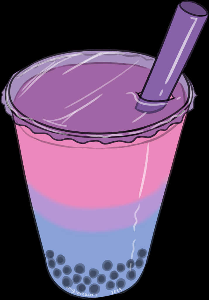 Colorful Bubble Tea Illustration PNG