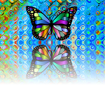 Colorful Butterflieson Psychedelic Background PNG