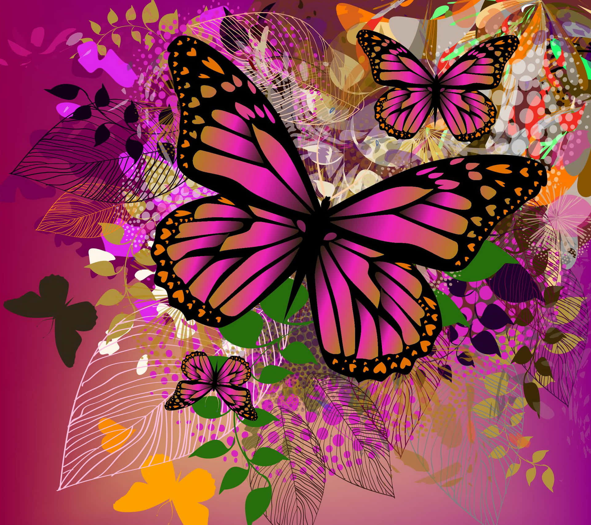 a butterfly with a pink and purple background
