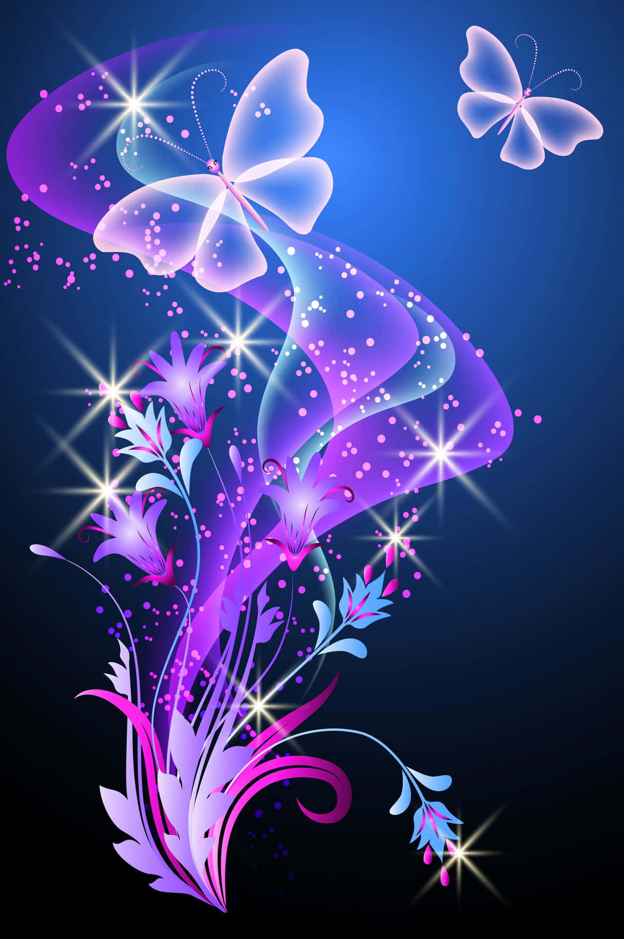 a purple and blue background with butterflies