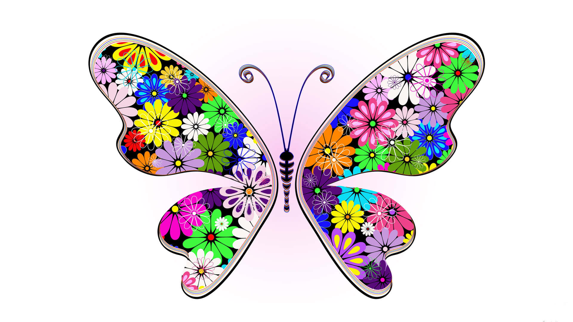 a colorful butterfly with flowers on it