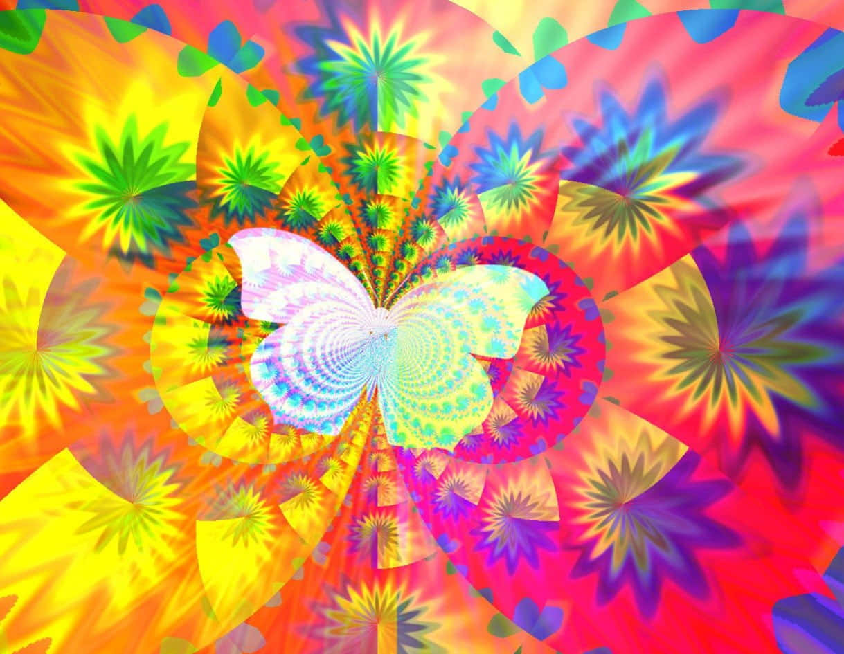 En farverig sommerfugl på en farverig baggrund