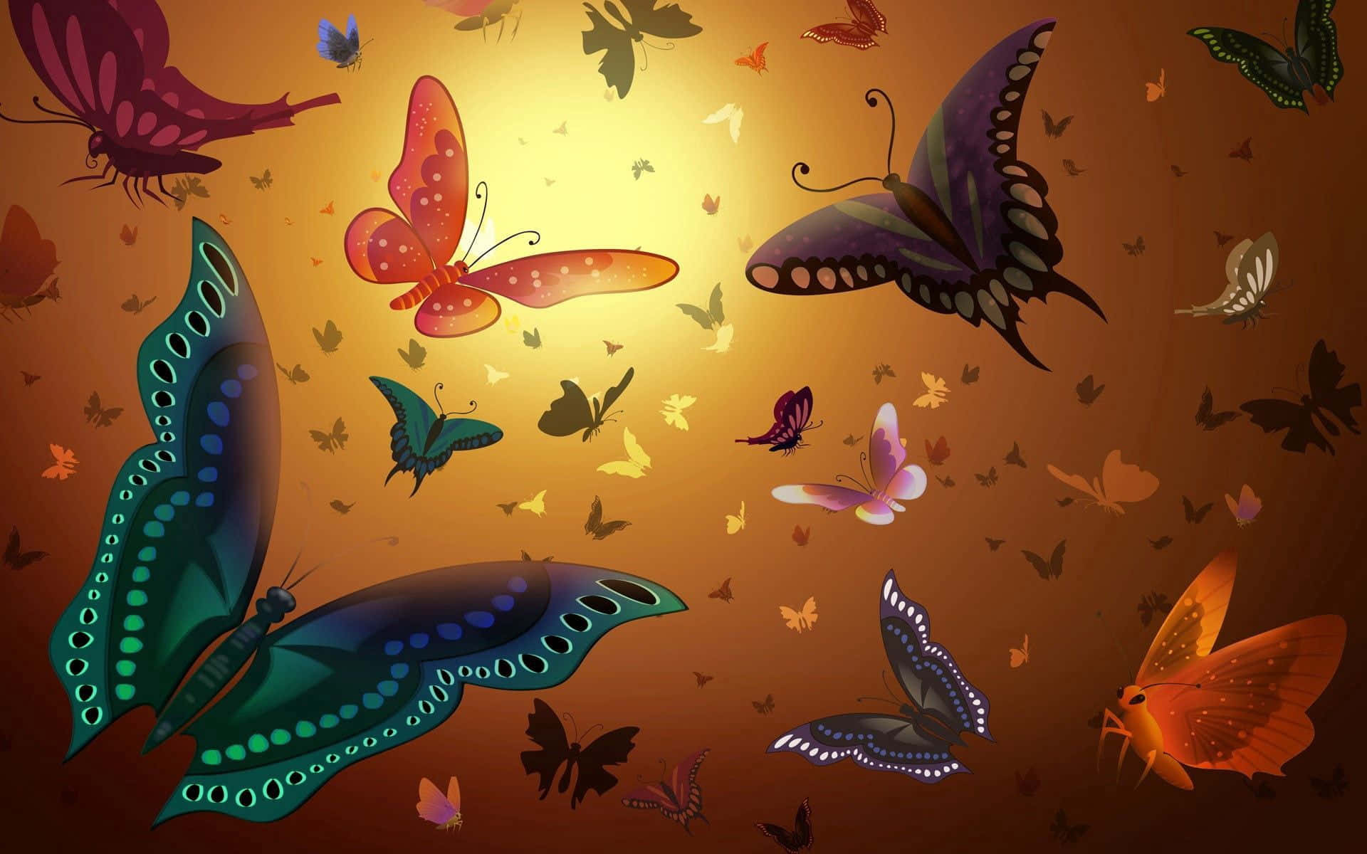 a colorful background with butterflies flying around