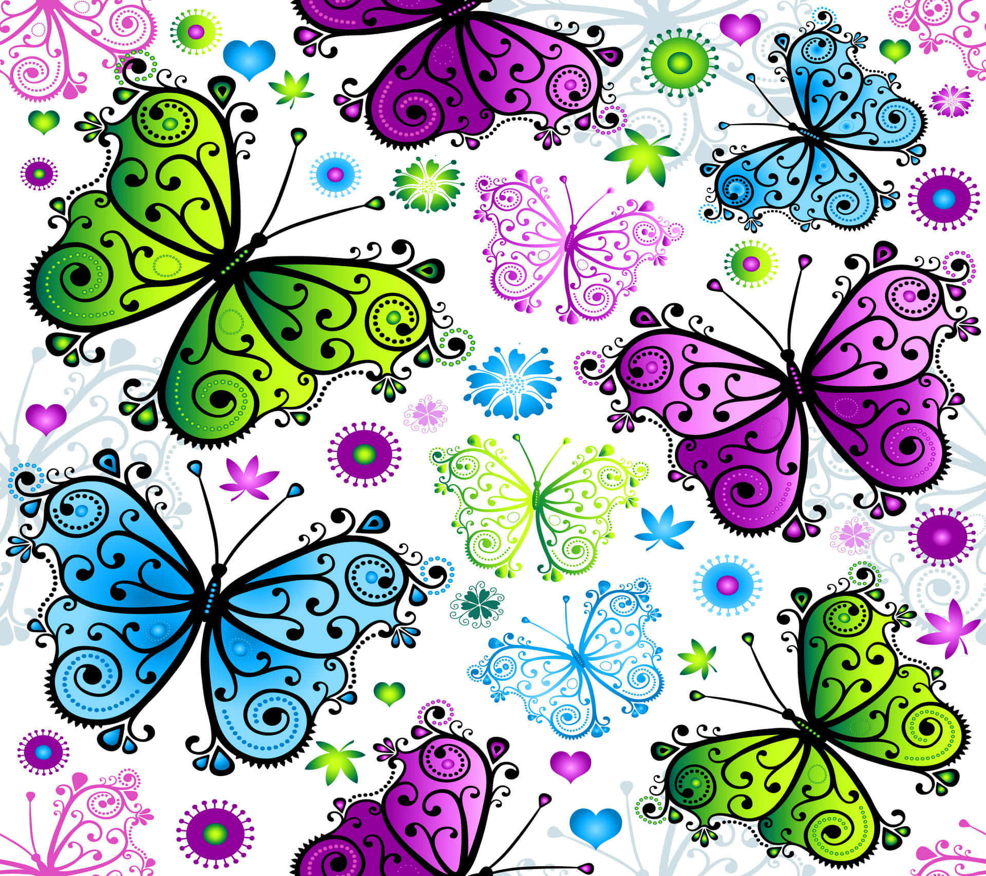 colorful butterflies on a white background
