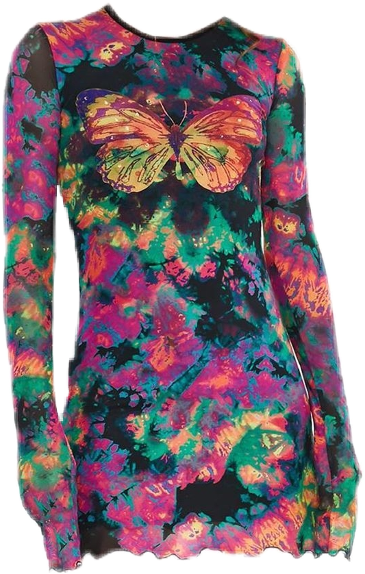 Colorful Butterfly Print Dress PNG