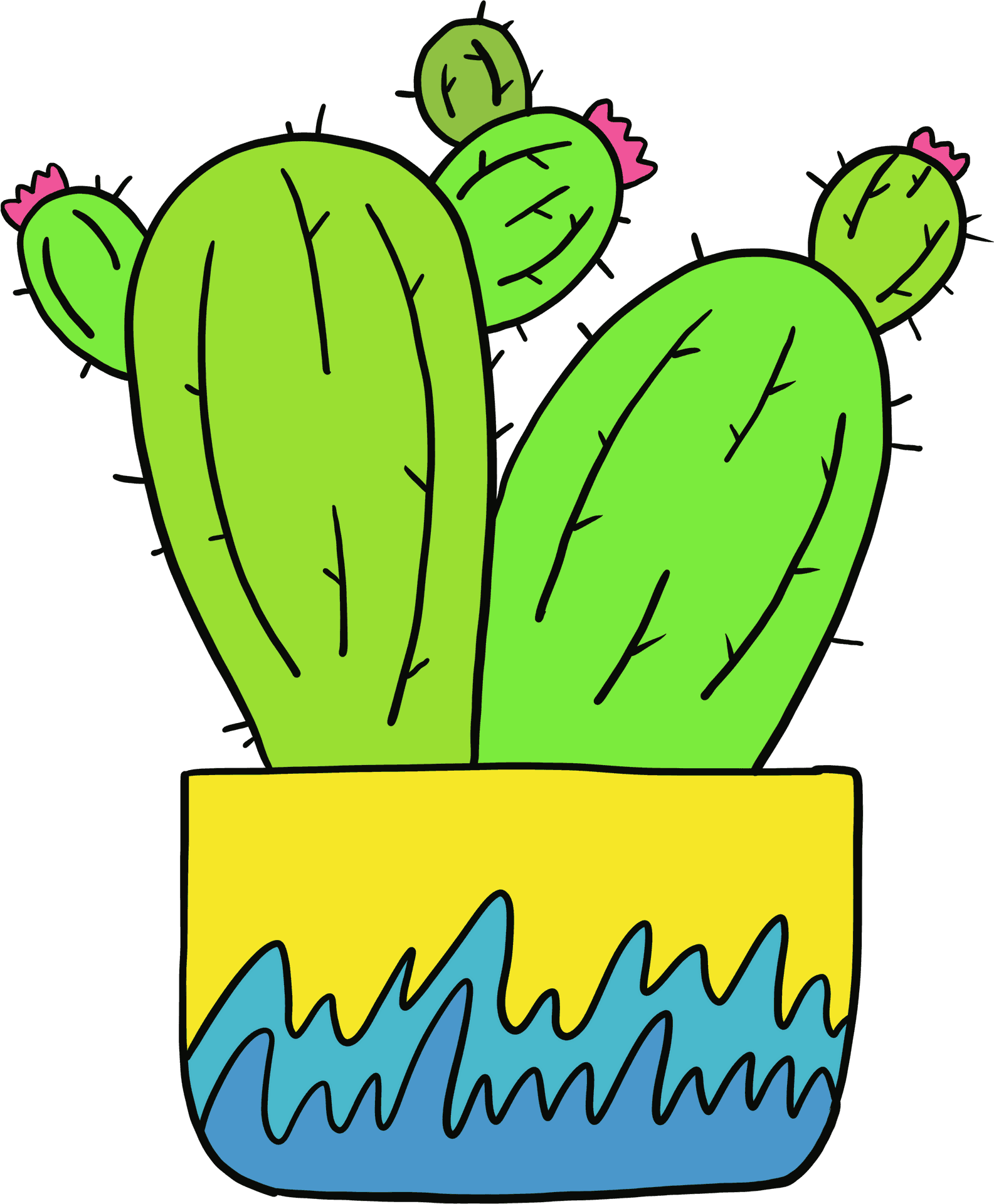 Colorful Cactus Cartoon Illustration PNG