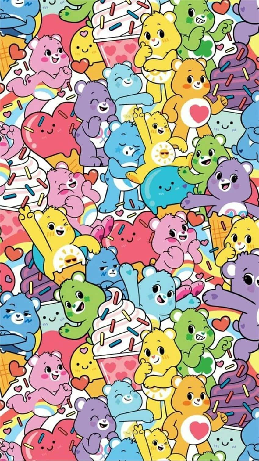 Colorful Care Bears Pattern Wallpaper