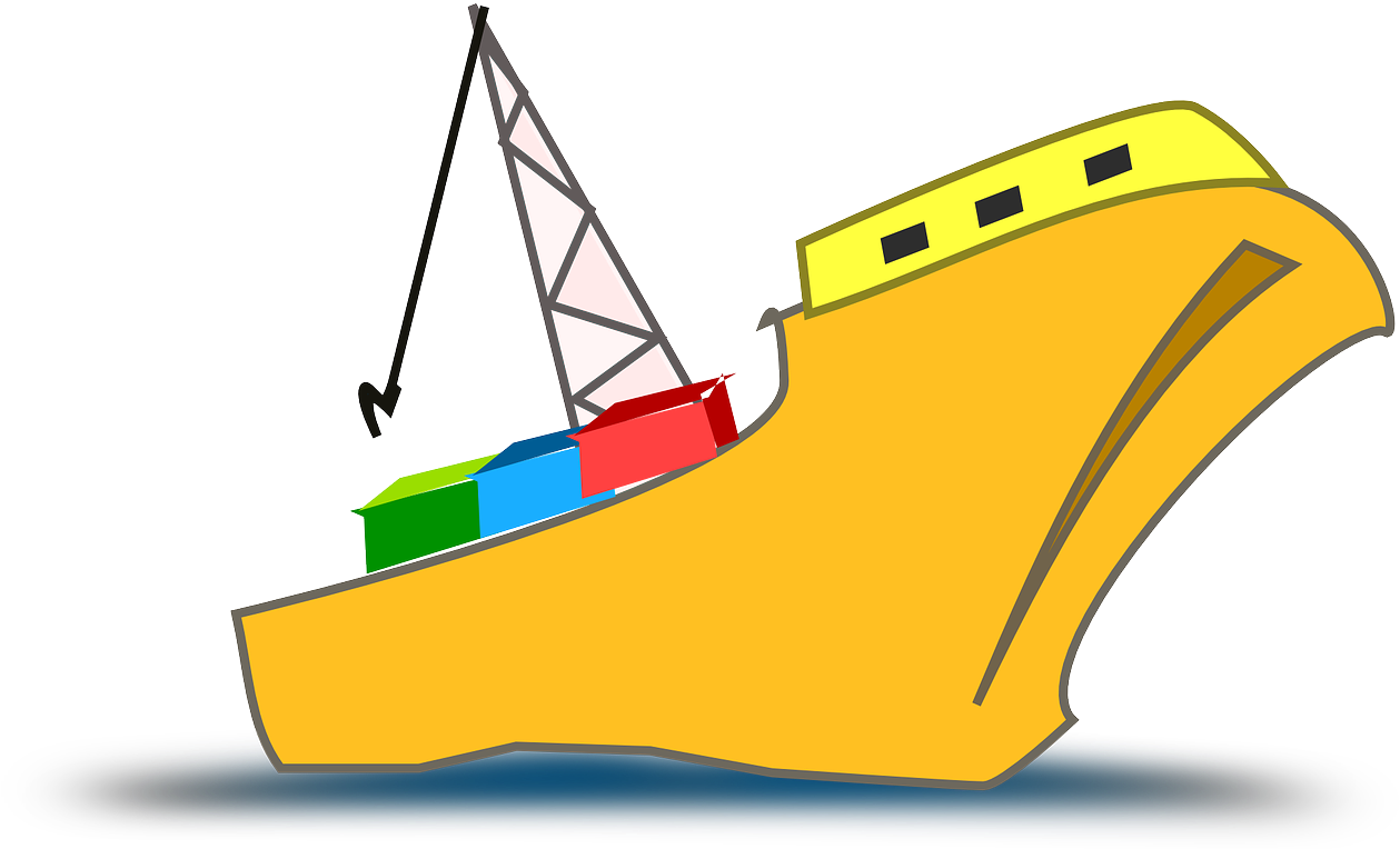 Colorful Cargo Ship Illustration PNG