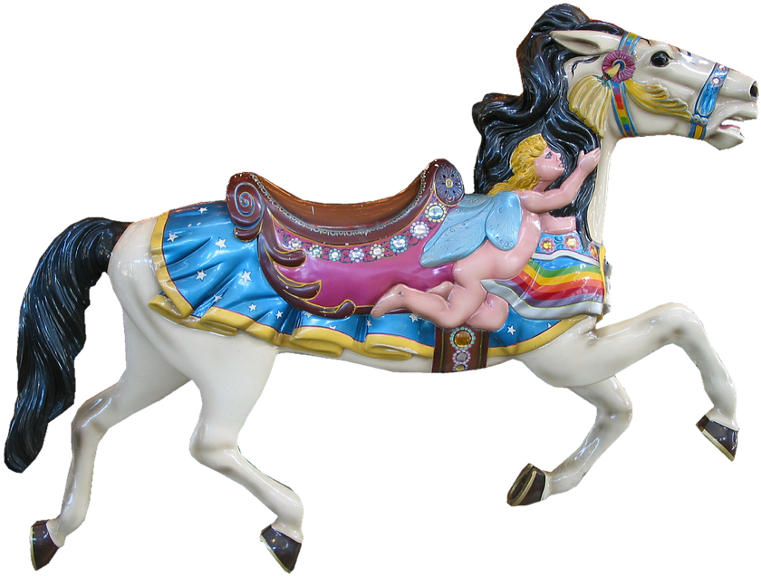Colorful Carousel Horsewith Fairy Figure PNG