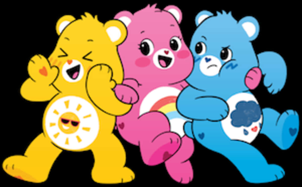 Colorful_ Cartoon_ Bears_ Black_ Background PNG
