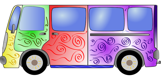 Colorful Cartoon Bus Illustration PNG