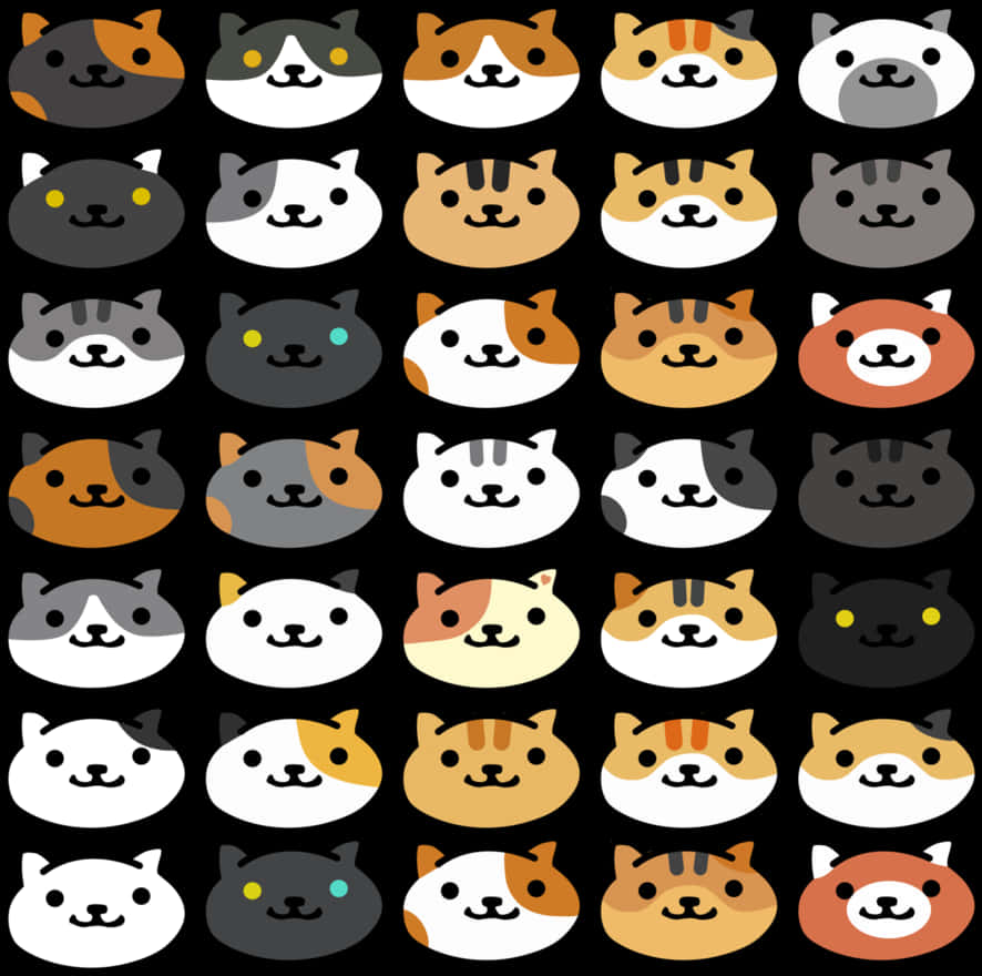 Colorful_ Cartoon_ Cat_ Faces_ Pattern PNG