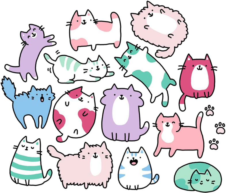 Colorful Cartoon Cats Collection PNG