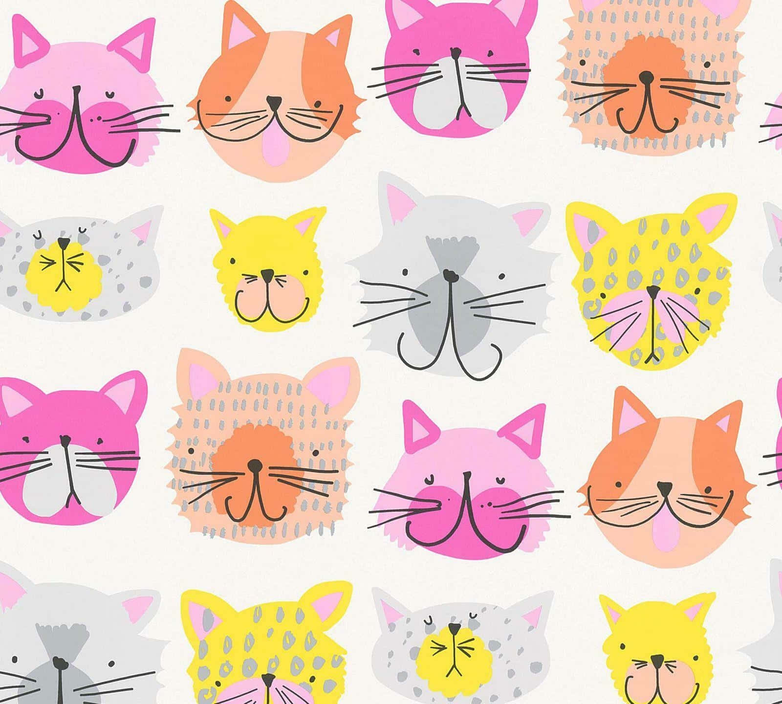 Colorful Cartoon Cats Pattern Wallpaper