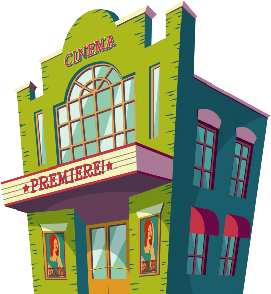 Colorful Cartoon Cinema Facade PNG